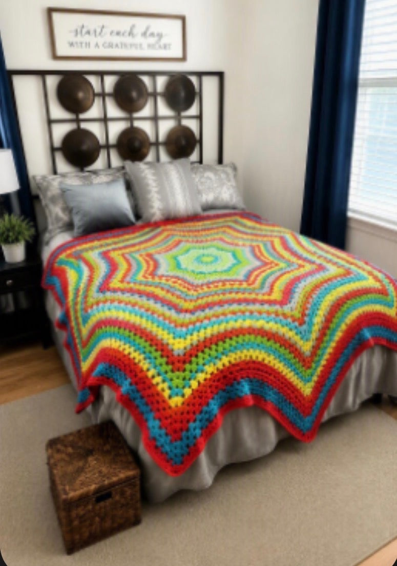 Rainbow Star Crochet Blanket – styled bedroom